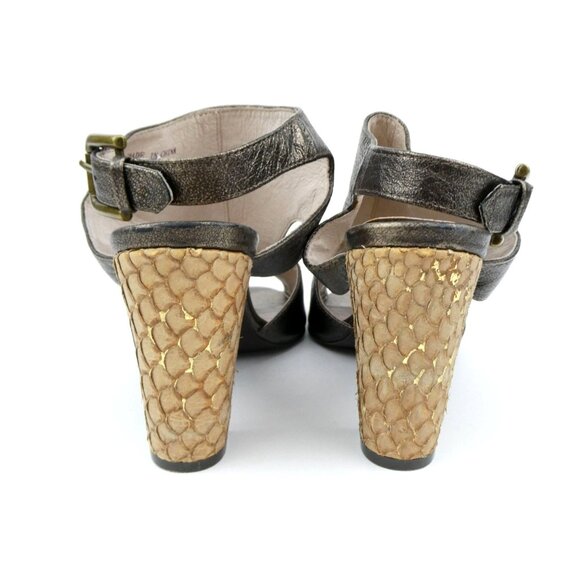 Farylrobin Womens Metallic Peep Toe Block Heels W/ Buckle Closure Size 8 - Picture 5 of 15